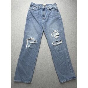 Madewell Jeans Womens 30 Blue Baggy Straight Distressed Ripped Denim Light Wash